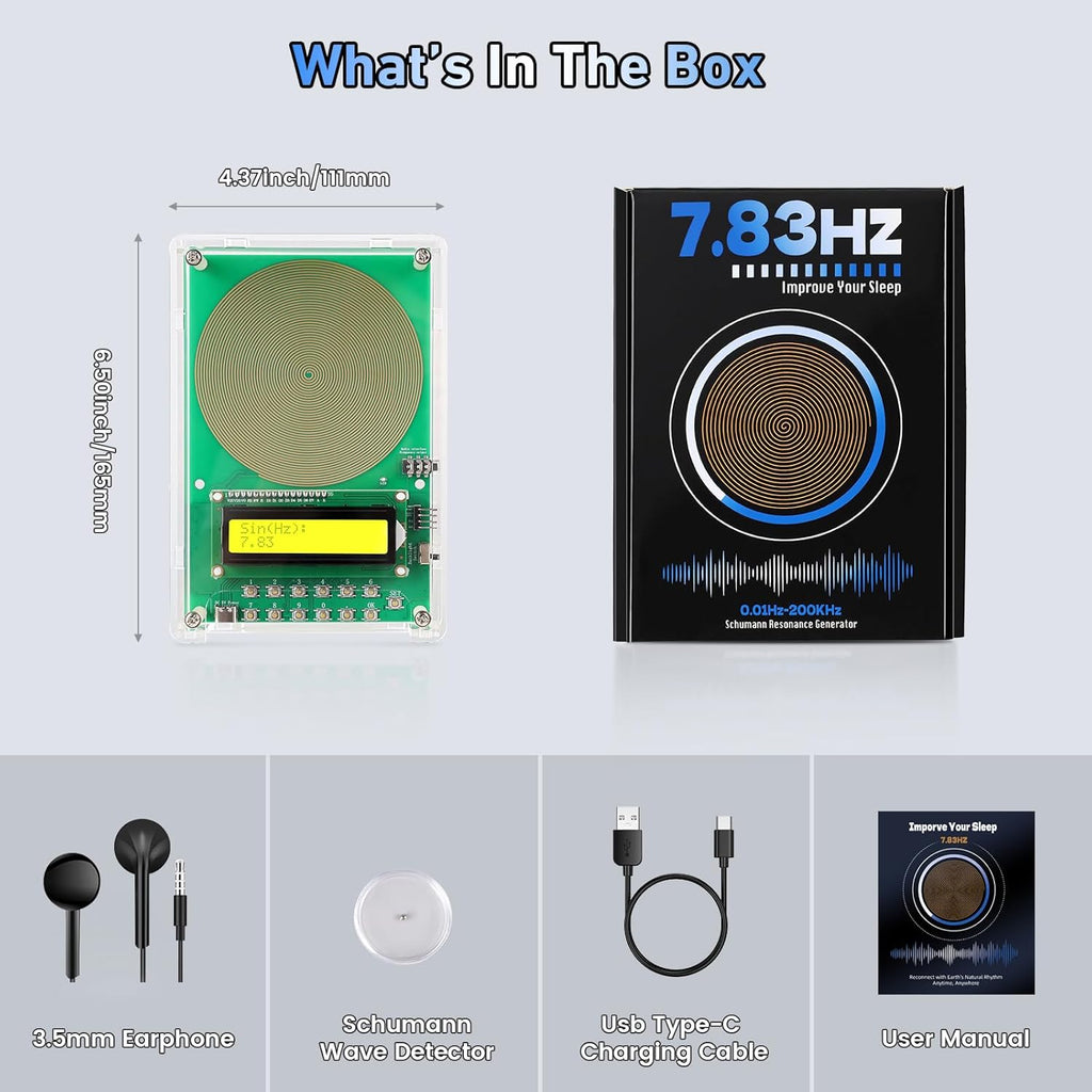 Unlock Deep Healing with the 7.83Hz Schumann Resonance Generator | Adjustable Frequency Device for Sleep, Meditation, Yoga & Stress Relief | Portable USB-C Powered with LCD Display