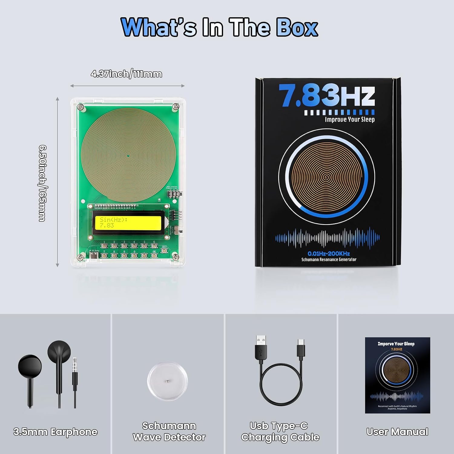 Unlock Deep Healing with the 7.83Hz Schumann Resonance Generator | Adjustable Frequency Device for Sleep, Meditation, Yoga & Stress Relief | Portable USB-C Powered with LCD Display